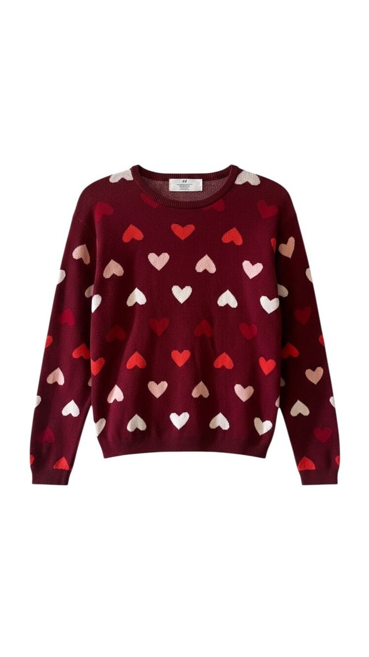 H&M Kids Burgundy Heart Sweater 100% Cotton Size 8-10Y
